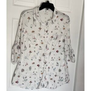 Eden & Olivia Women's White Button Down Shirt With Designs. Size XL